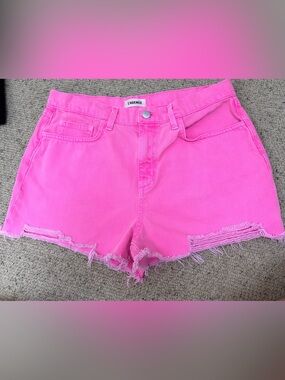 L'AGENCE Pink Frayed Hem Denim Shorts